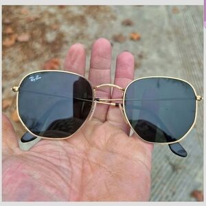 Ray-Ban Hexagonal Flat Polished Arista Gold G-15 Green Sunglasses RB3548. 54 21